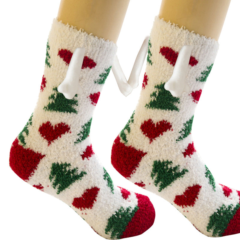 Christmas Supplies Magnetic Suction Hand In Hand Couple Socks Coral Fleece Tube Socks Warm Slipper Bed Socks Winter Soft Warm Slipper7
