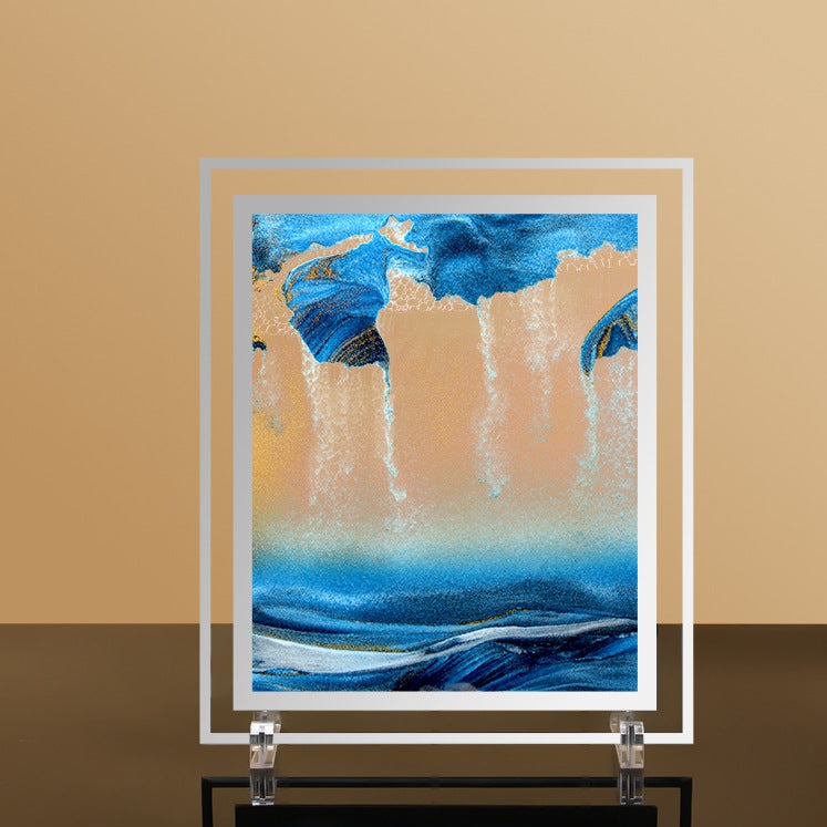 3D Quicksand Painting Decoration Flowing Sand Sandscape in Motion Display Art Picture Glass Frame Desktop Ornament