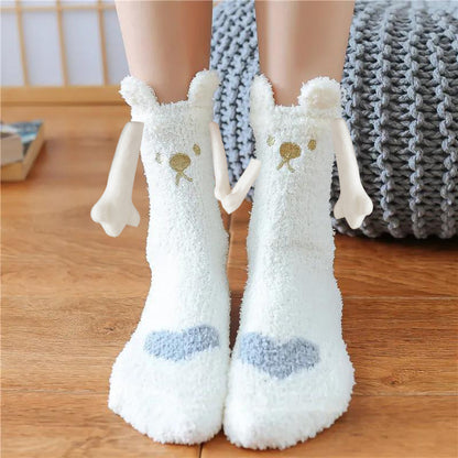 Christmas Supplies Magnetic Suction Hand In Hand Couple Socks Coral Fleece Tube Socks Warm Slipper Bed Socks Winter Soft Warm Slipper4