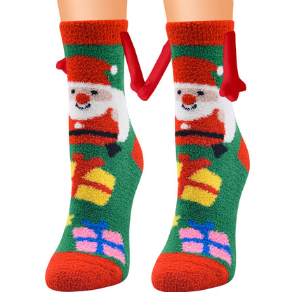 Christmas Supplies Magnetic Suction Hand In Hand Couple Socks Coral Fleece Tube Socks Warm Slipper Bed Socks Winter Soft Warm Slipper16