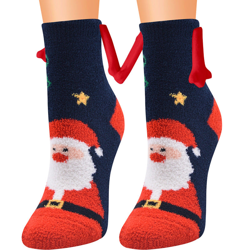 Christmas Supplies Magnetic Suction Hand In Hand Couple Socks Coral Fleece Tube Socks Warm Slipper Bed Socks Winter Soft Warm Slipper13