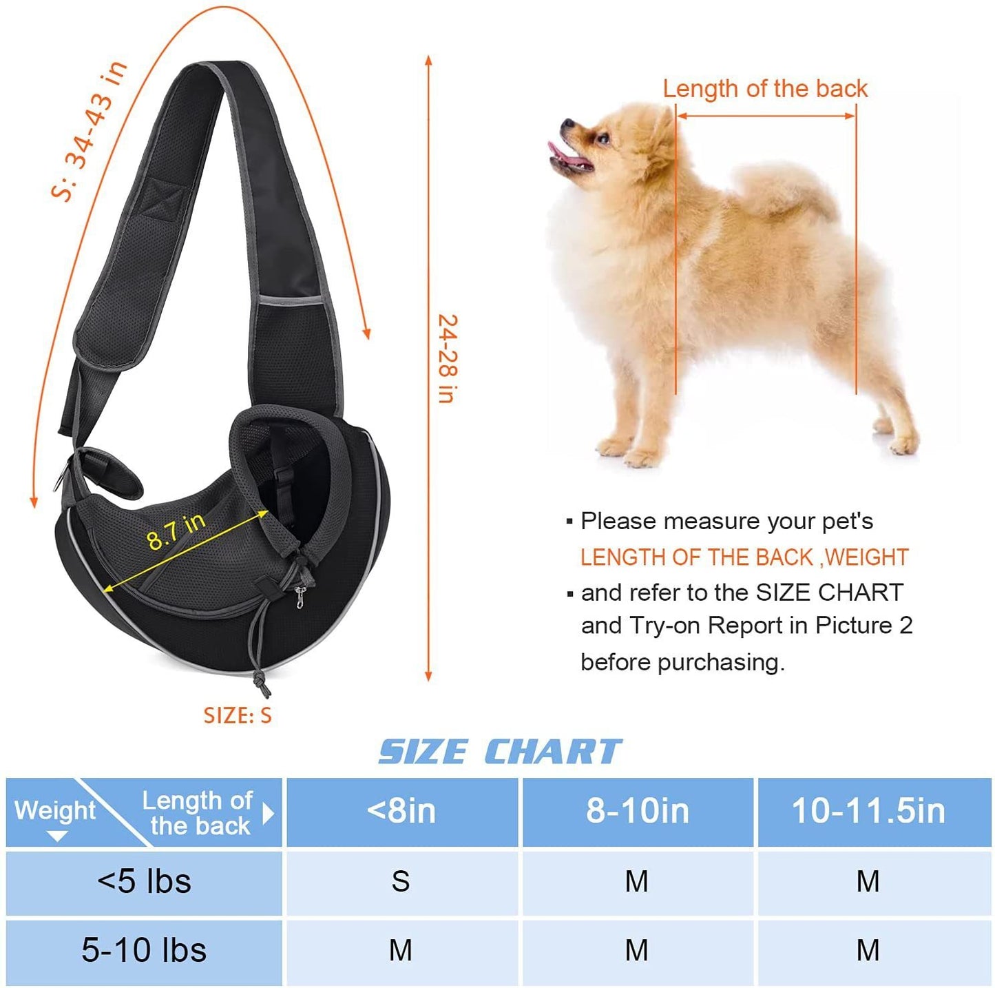 Portable Crossbody Bag For Dogs Cats Pet Products size