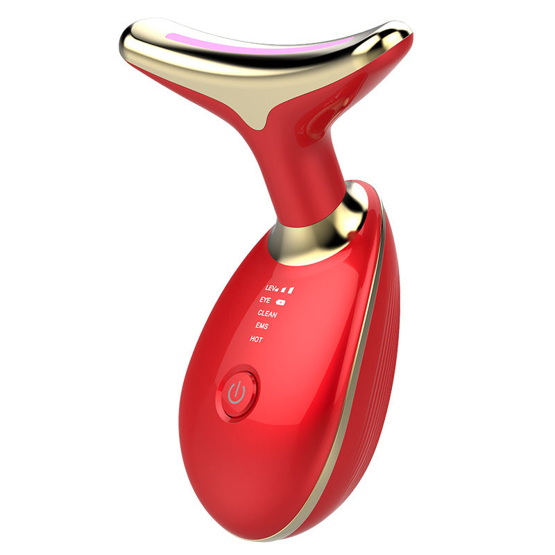 EMS Thermal Neck Lifting And Tighten Massager Electric Microcurrent Wrinkle Remover LED Photon Face Beauty Device For Woman red