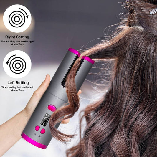 Wireless Automatic Curling Iron, Cordless Auto Curler Restriction with Built-in Rechargeable Battery, Ceramic Professional Hair Curler USB Charging and Rechargeable Portable for Travel