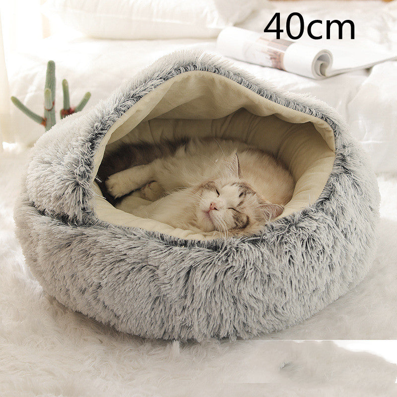 2 In 1 Dog And Cat Bed Pet Winter Bed Round Plush Warm Bed House Soft Long Plush Pets Bed 8