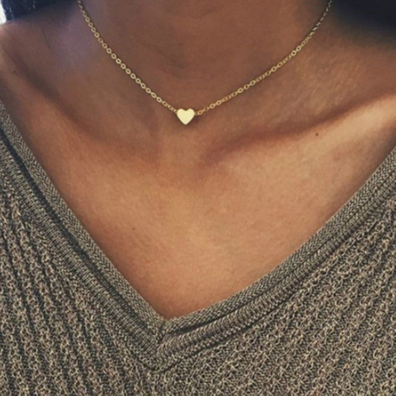 Gold Colour Double-sided Love Pendant Necklaces Clavicle Chains Women Jewellery Valentines Day Gift 