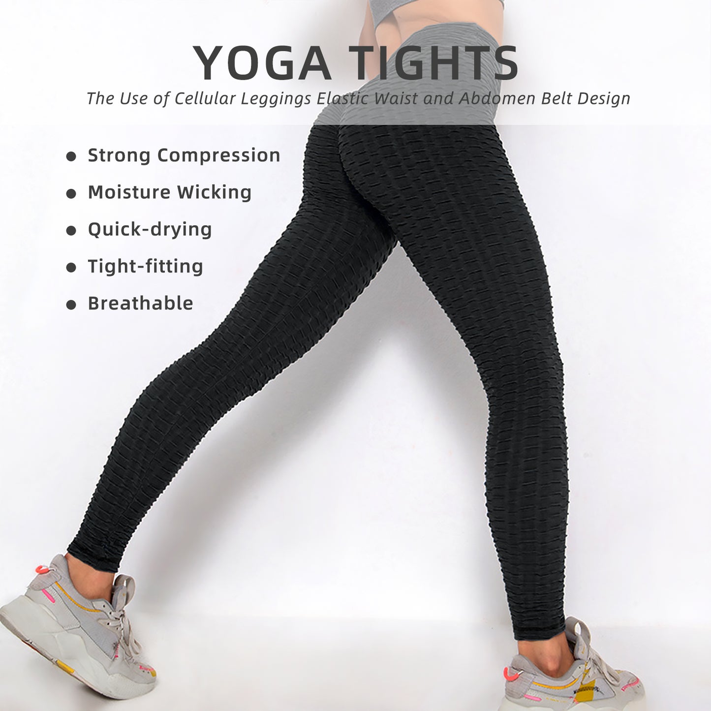 Women TIK Tok Leggings Bubble Textured Leggings Butt Lifting Yoga Pants Black side