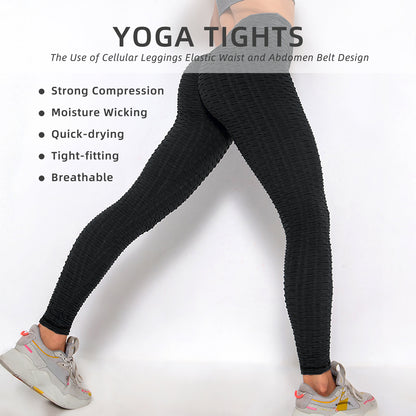 Women TIK Tok Leggings Bubble Textured Leggings Butt Lifting Yoga Pants Black side