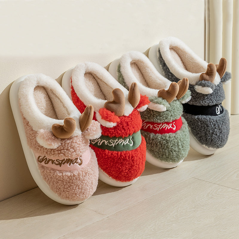 Christmas Shoes Winter Home Slippers Elk Soft Cosy Bedroom Slipper Slip On House Shoes1