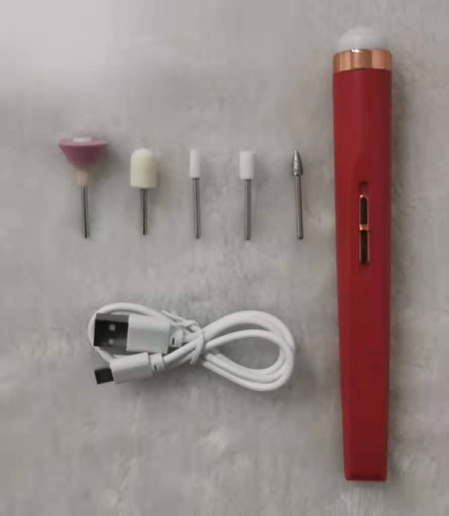 5 in 1 Manicure Machine Set Electric Nail Drill Polisher Cordless USB Rechargeable With LED Cutters Mill For Manicure Pedicure Accessor red