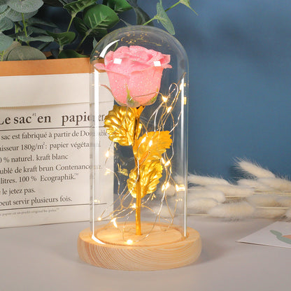 Valentines Day Gift For Girlfriend Eternal Rose Flowers LED Light In Glass Cover pink