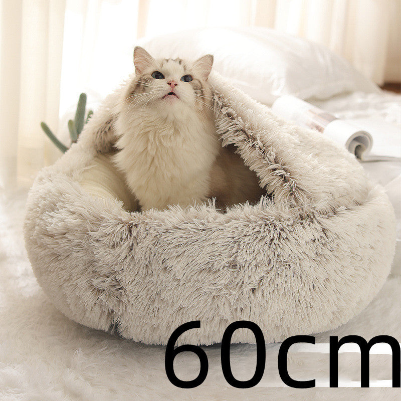 2 In 1 Dog And Cat Bed Pet Winter Bed Round Plush Warm Bed House Soft Long Plush Pets Bed 6