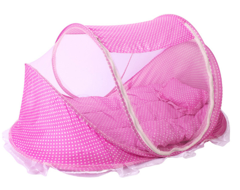 Foldable Baby Bed with Pillow Mosquito Net Portable Sleep Bed Travel Bed for Newburn pink 2