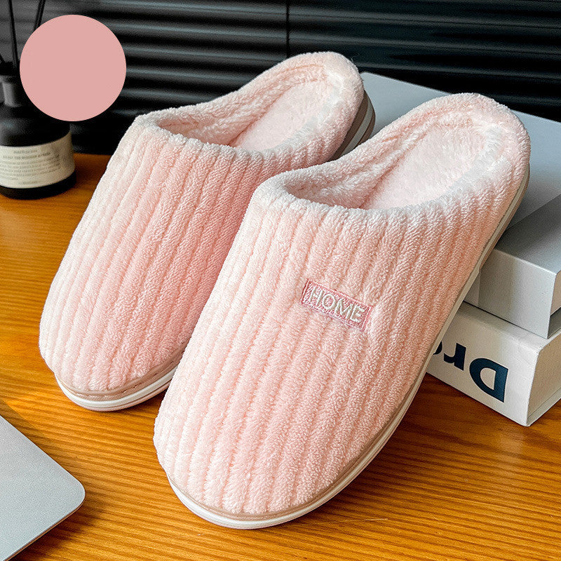 Solid Colour Slippers Winter Non-slip Home Warm Plush Slippers