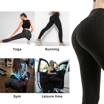 Women TIK Tok Leggings Bubble Textured Leggings Butt Lifting Yoga Pants Black details