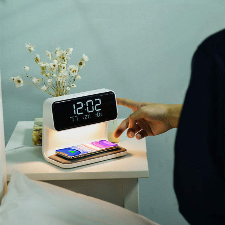 Creative 3 In 1 Bedside Lamp Wireless Charging LCD Screen Alarm Clock Wireless Phone Charger 3