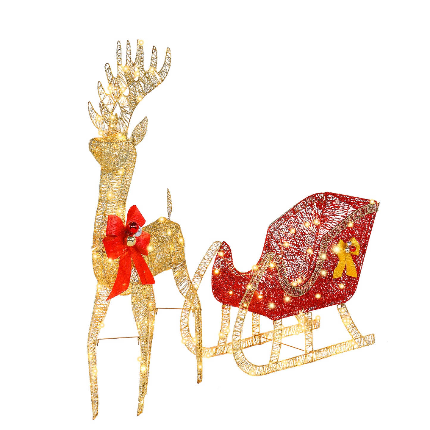 74*20*120cm 30.00V 3.60W Golden Elk Deer Sled Iron Frame Cotton Thread Green Onion Powder Courtyard Elk Decoration