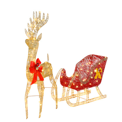 74*20*120cm 30.00V 3.60W Golden Elk Deer Sled Iron Frame Cotton Thread Green Onion Powder Courtyard Elk Decoration