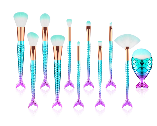 Makeup Brushes, 11 Pieces Mermaid Style Eye Brushes Sets Suitable for Concealer Eye Shadow Powder Blush Liquid Foundation Advanced Mixed Contour Makeup Brush Kits