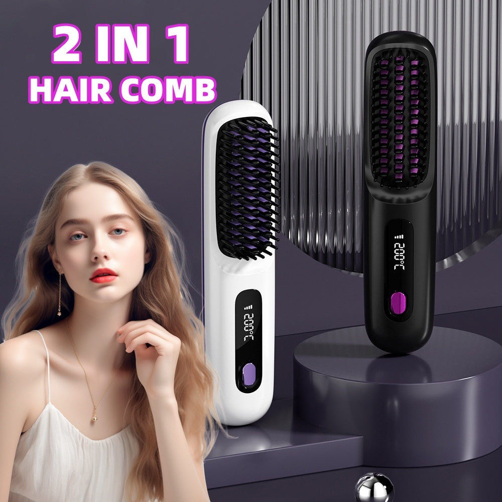 2 In 1 Straight Hair Comb Wireless Hair Straightener Brush Hair  Portable USB Charging