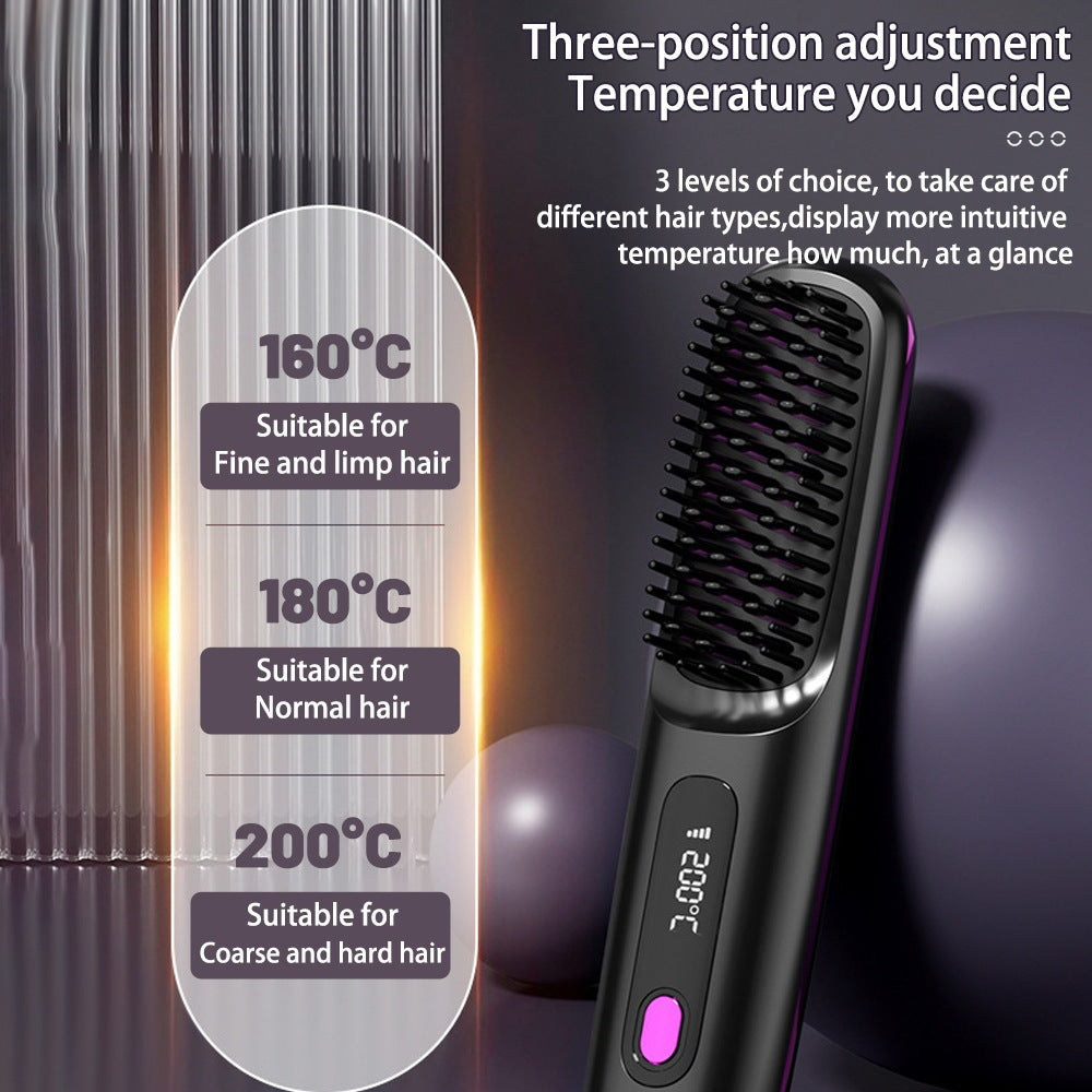 2 In 1 Straight Hair Comb Wireless Hair Straightener Brush Hair  Portable USB Charging 4