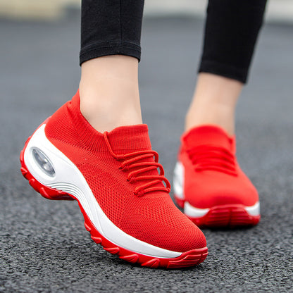 Sports shoes women flying knit socks shoes shaking shoes red