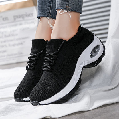 Sports shoes women flying knit socks shoes shaking shoes blk & wht