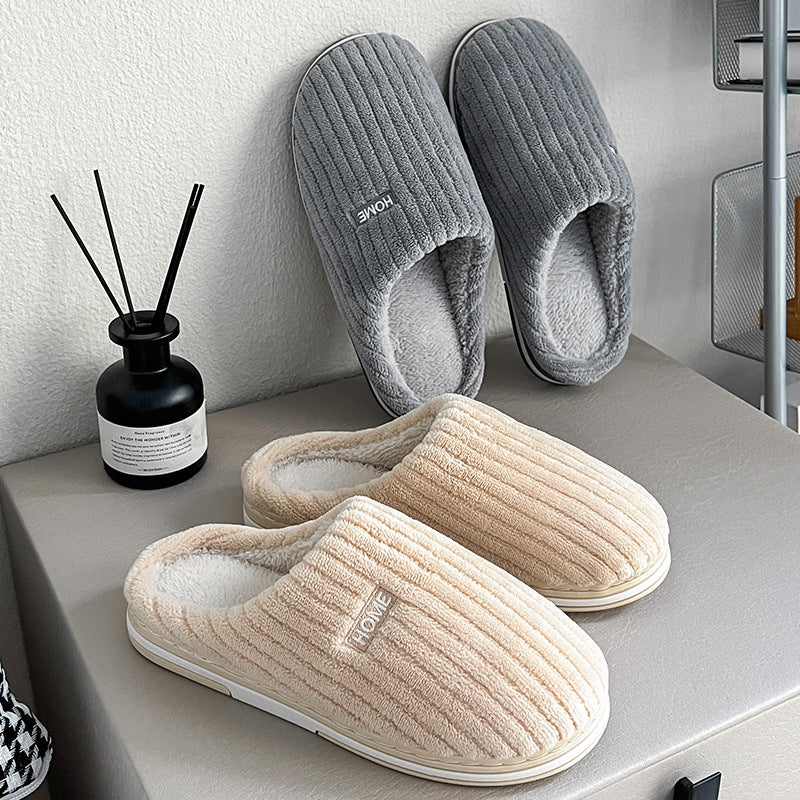 Solid Colour Slippers Winter Non-slip Home Warm Plush Slippers