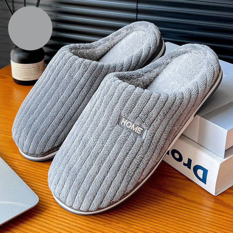 Solid Colour Slippers Winter Non-slip Home Warm Plush Slippers grey