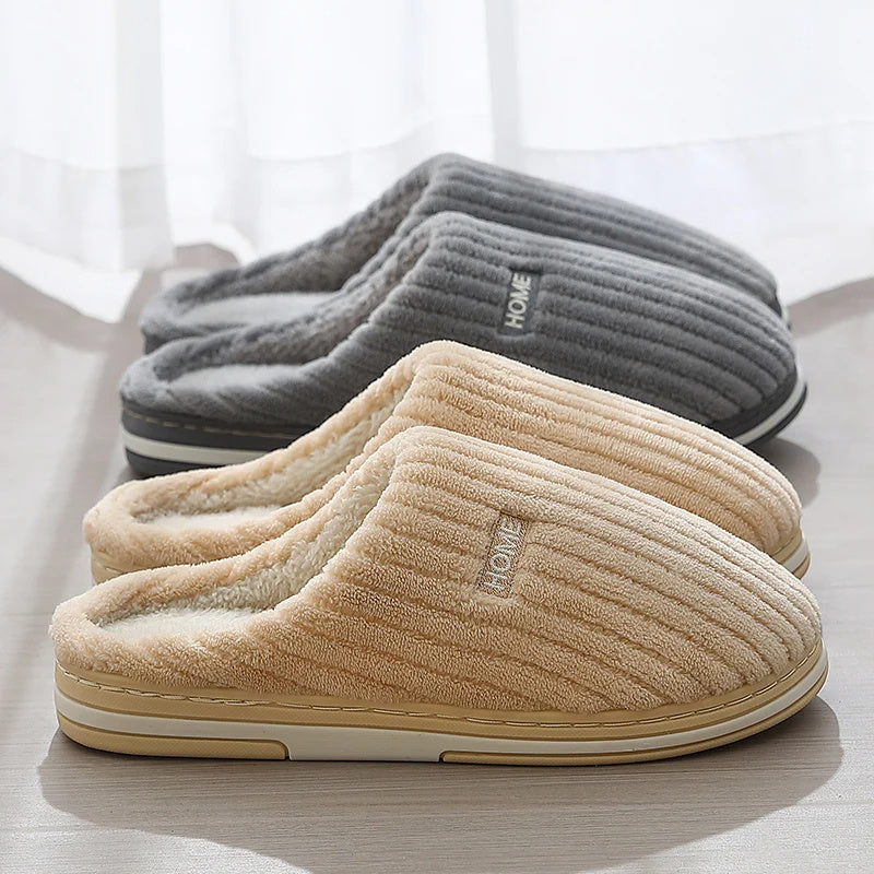 Solid Colour Slippers Winter Non-slip Home Warm Plush Slippers 3