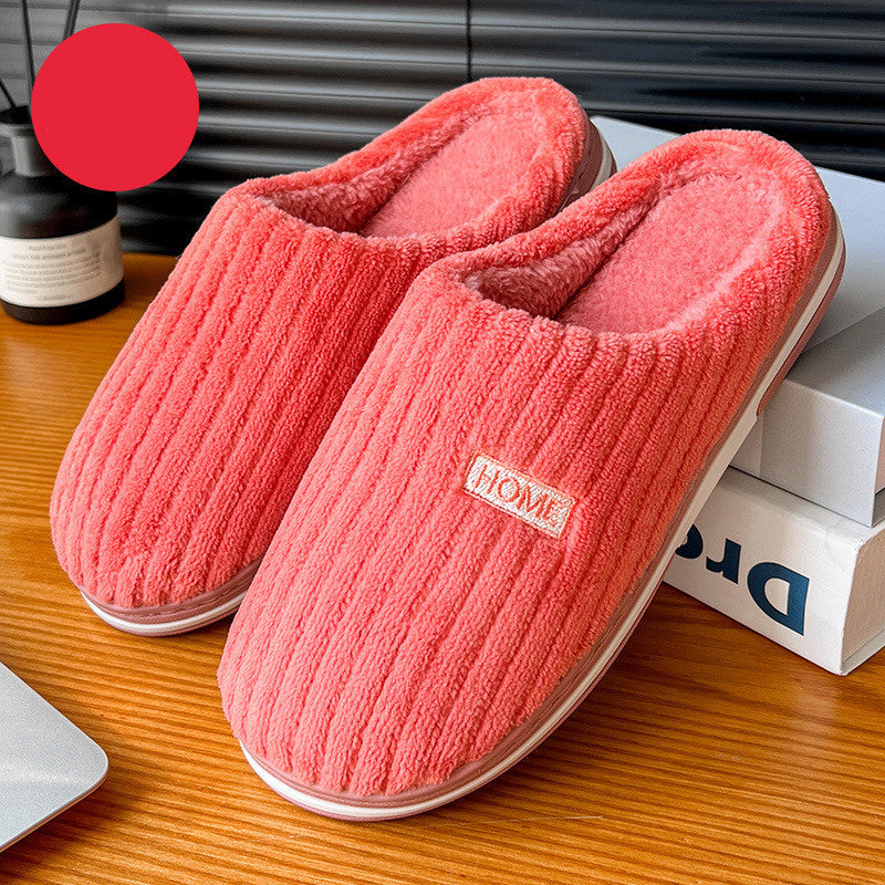 Solid Colour Slippers Winter Non-slip Home Warm Plush Slippers red