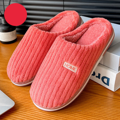 Solid Colour Slippers Winter Non-slip Home Warm Plush Slippers red