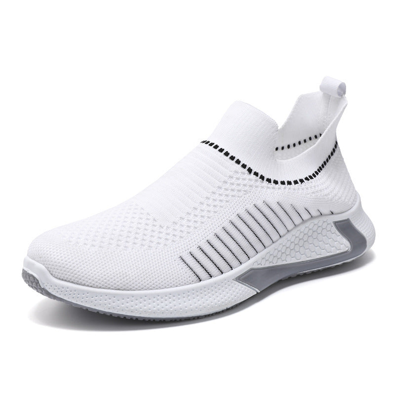 Fashion Mesh Sock Shoes With Striped Design Men Outdoor Breathable Slip-on Sneakers Csuale Lightweight Running Sports Shoes white