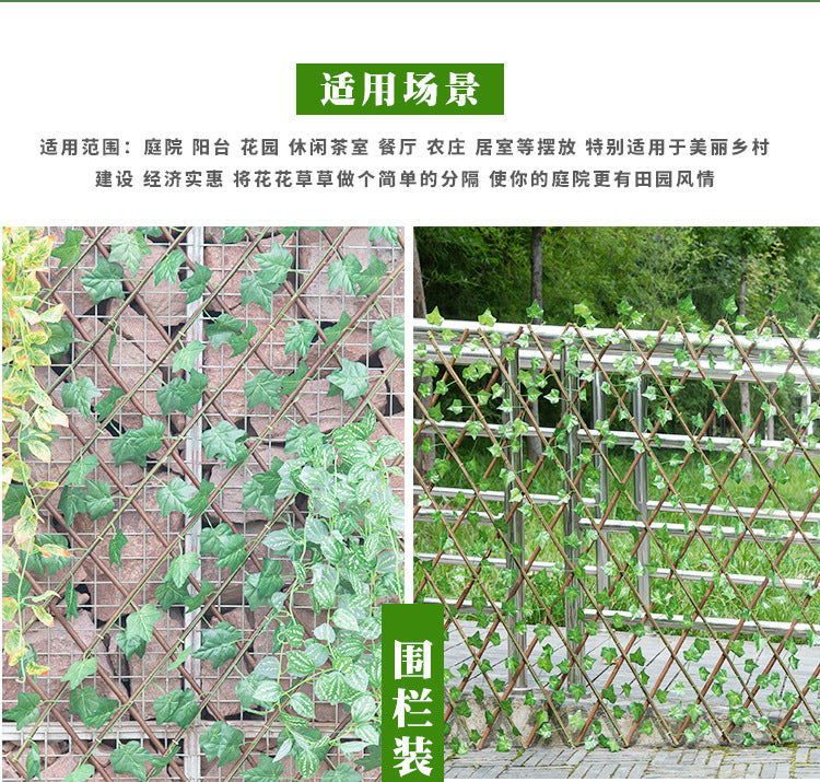 Simulation Fence Garden Plant Fence Wooden Garden Decoration Retractable Trellis with Artificial Leaves Retractable Trellis Fence20