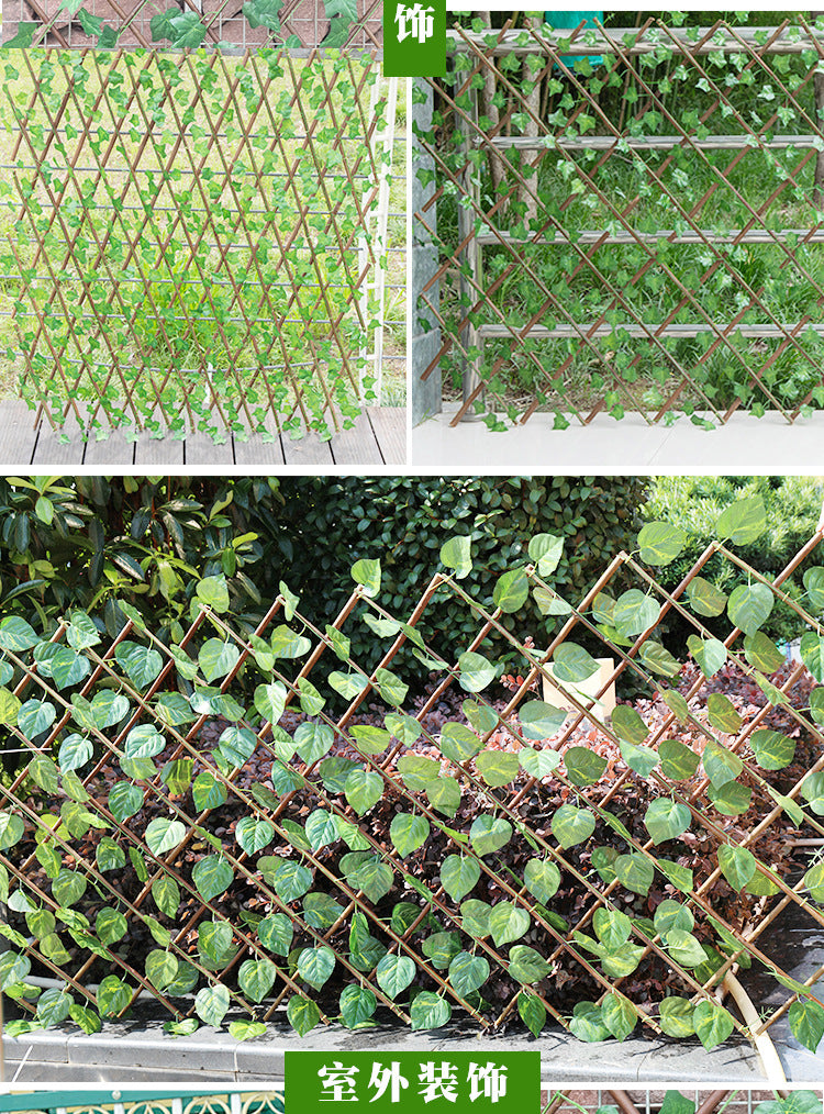 Simulation Fence Garden Plant Fence Wooden Garden Decoration Retractable Trellis with Artificial Leaves Retractable Trellis Fence24