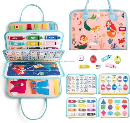 Toddler Busy Board Sensory Montessori Toys 8 Pages Quiet Book for Kids pink