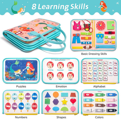 Toddler Busy Board Sensory Montessori Toys 8 Pages Quiet Book for Kids 6