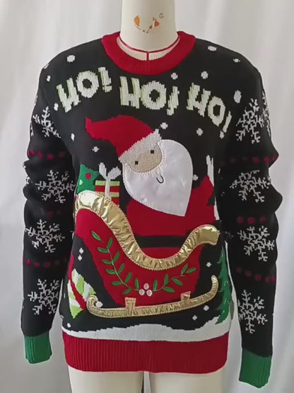 Knited Christmas Sweaters With Santa Claus Patterns Tops Winter Sweet Christmas Snowflake Pullovers For Women Clothes video