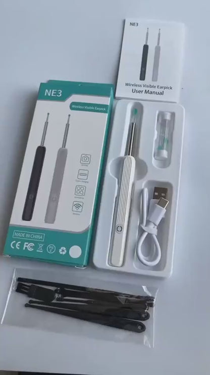 NE3 Ear Cleaner Otoscope Ear Wax Removal Tool With Camera LED Light Wireless Ear Endoscope Ear Cleaning Kit For I-phone faax vid 1