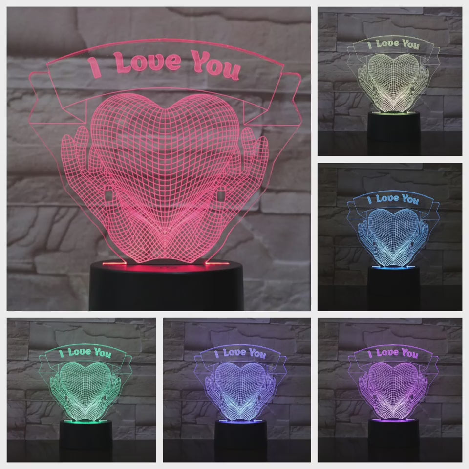 Valentines Day Gift Hands Holding Love 3D Night Light video