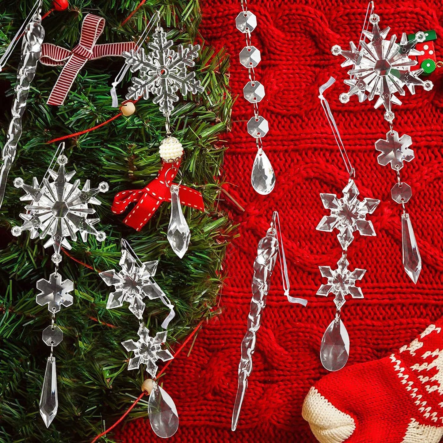 10pcs Christmas Tree Hanging Pendants Acrylic Ice Strip Snow Ceiling Xmas Ornaments 4