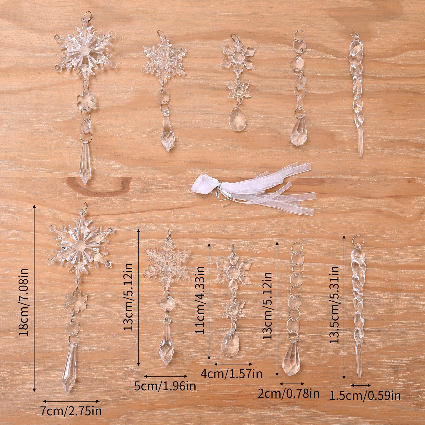 10pcs Christmas Tree Hanging Pendants Acrylic Ice Strip Snow Ceiling Xmas Ornaments 6