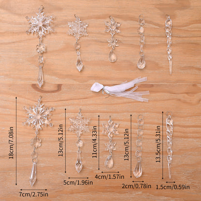 10pcs Christmas Tree Hanging Pendants Acrylic Ice Strip Snow Ceiling Xmas Ornaments 6