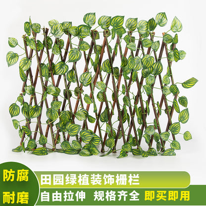 Simulation Fence Garden Plant Fence Wooden Garden Decoration Retractable Trellis with Artificial Leaves Retractable Trellis Fence2