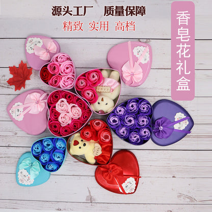 Soap Flower Gift Box Valentine's Day Gift Creative Gift Heart-shaped Bear Rose Iron Box