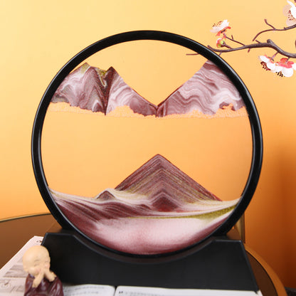 3D Landscape Quicksand Painting Round Glass Craft Hourglass Creative Gift Decorations Living Room Relax Desktop Home Office Work Decoration