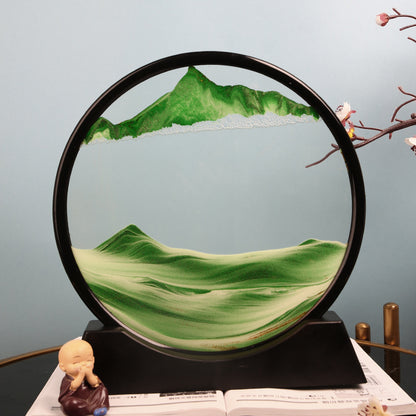 3D Landscape Quicksand Painting Round Glass Craft Hourglass Creative Gift Decorations Living Room Relax Desktop Home Office Work Decoration