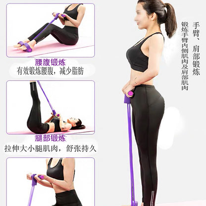 Multifunction Resistance Training 4 Tube Pedal Resistance Band Sit-up Pull Rope Fitness Pedal Exerciser Tension Rope Sport Trainer Equipment for Legs Fitness Arm Leg Slimming Training